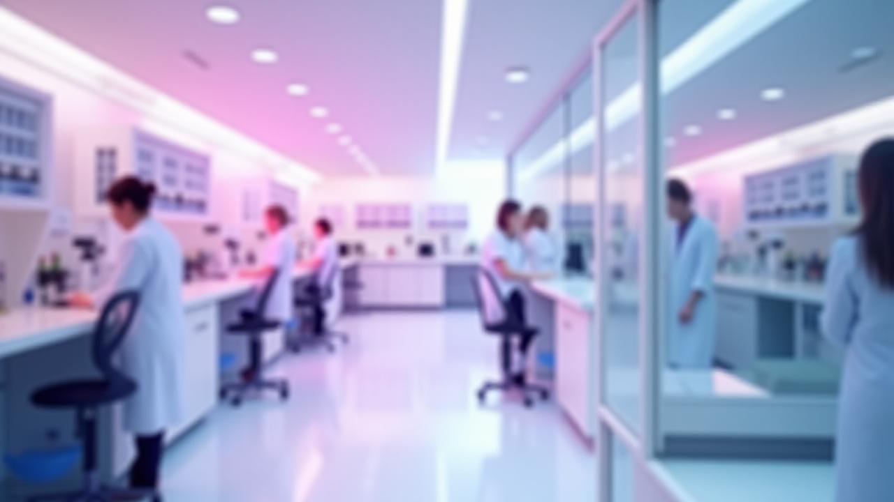 Modern medical laboratory setting with clinical professionals